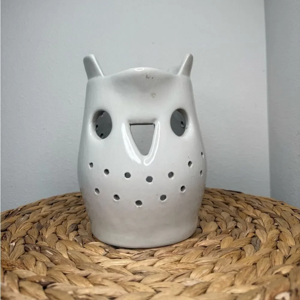 MA Hadley Owl Luminary White Ceramic Candle Holder Animal Clay Handcrafted Light